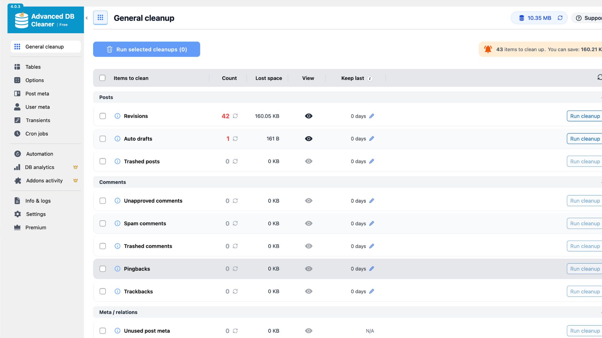 Optimización y mantenimiento de base de datos de WordPress con Advanced Database Cleaner