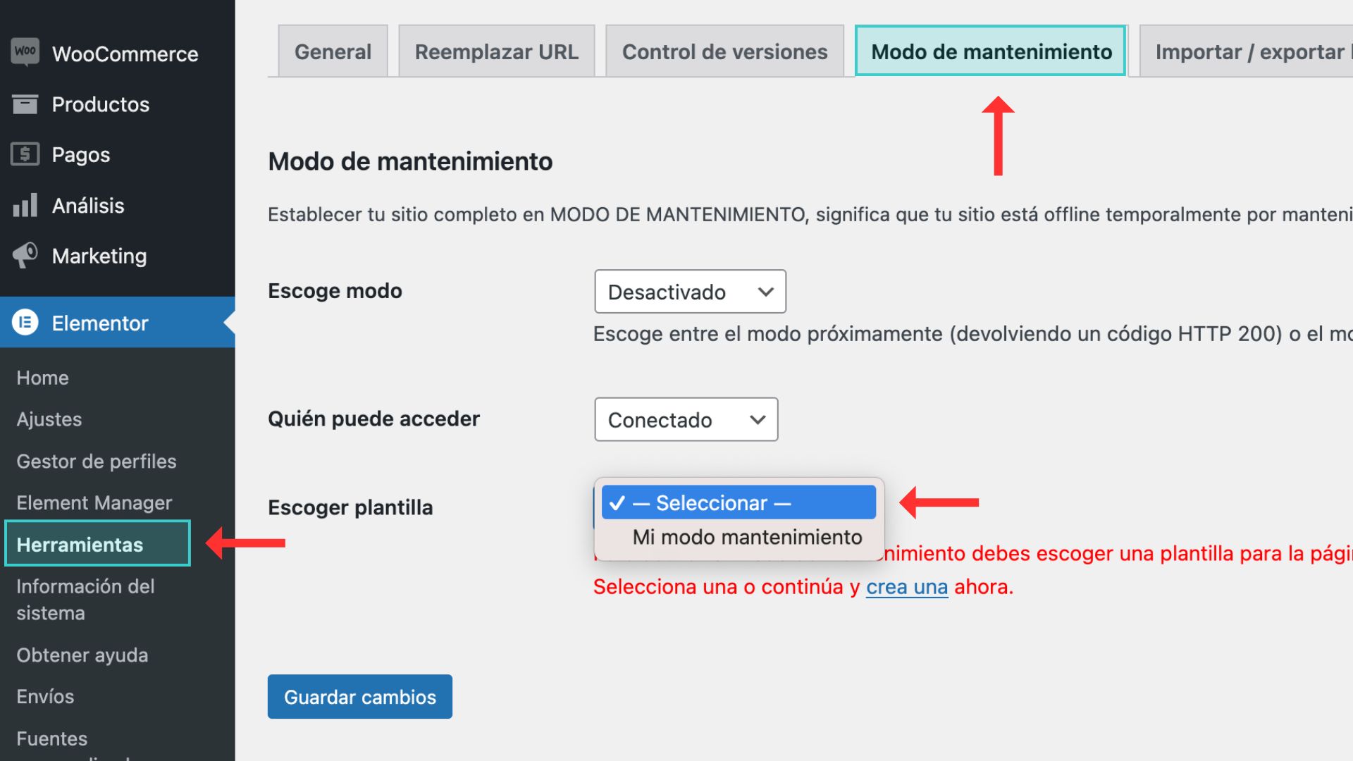Activar modo mantenimiento de WordPress con Elementor
