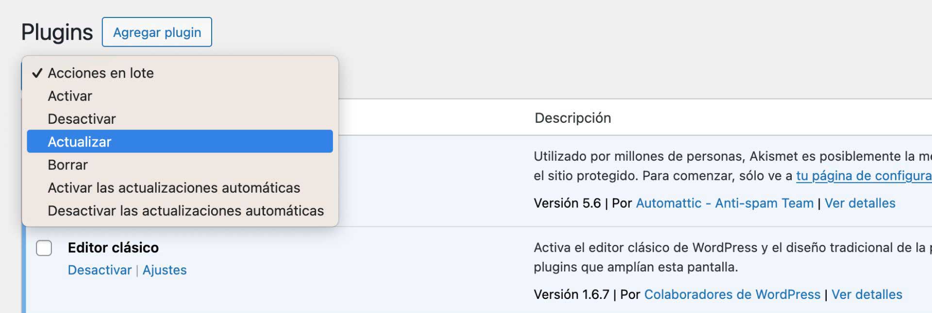 Actualización de plugins en lote de WordPress