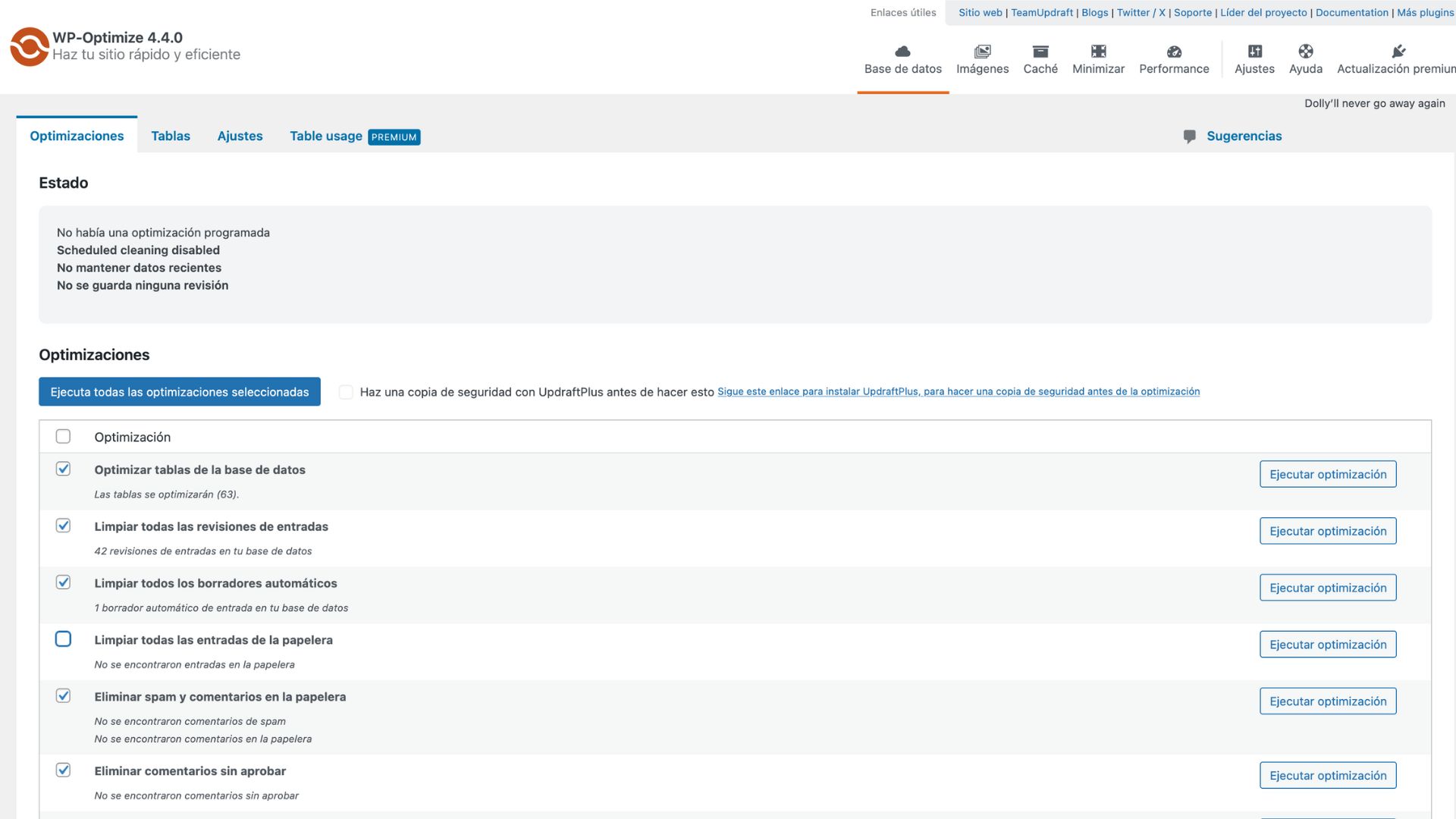 Optimización y mantenimiento de base de datos de WordPress con WP-Optimize